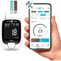 New KETO-MOJO GK+ Blood Glucose & β-Ketone Dual Monitoring System + APP, 20 Test Strips (10 Each), 1 Meter, 20 Lancets, 1 Lancing Device, and Control Solutions | Monitor Your Ketosis & Ketogenic Diet
