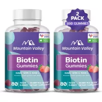 (160 Gummies) Biotin Gummies 10,000 mcg, Hair Skin and Nails Gummies, Hair Growth Gummies for Women Men, Vegan, Non-GMO, Pectin-Based, Delicious Strawberry Flavor, Mountain Valley (2-Pack)