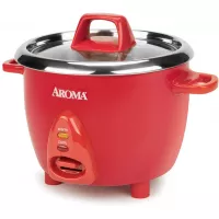 Aroma Housewares Select Stainless Rice Cooker & Warmer with Uncoated Inner Pot, 6-Cup(cooked)/ 1.2Qt, ARC-753SGR, Red