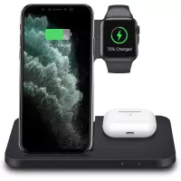 3 in 1 Wireless Charger, FDGAO 15W Foldable Fast Qi Wireless Charging Station Compatible with iPhone 11/12/XR/XS/X, iWatch SE/6/5/4/3, Airpods pro/2, Wireless Charging Stand for Galaxy S20/S10/Note9