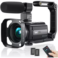Video Camera Camcorder, 4K 60FPS WiFi Ultra HD 48MP Vlogging Recorder with IPS Touch Screen, IR Night Shot Digital Camcorder with Stabilizer, Microphone, 2.4 G Remote Control, Hood, 2 Batteries