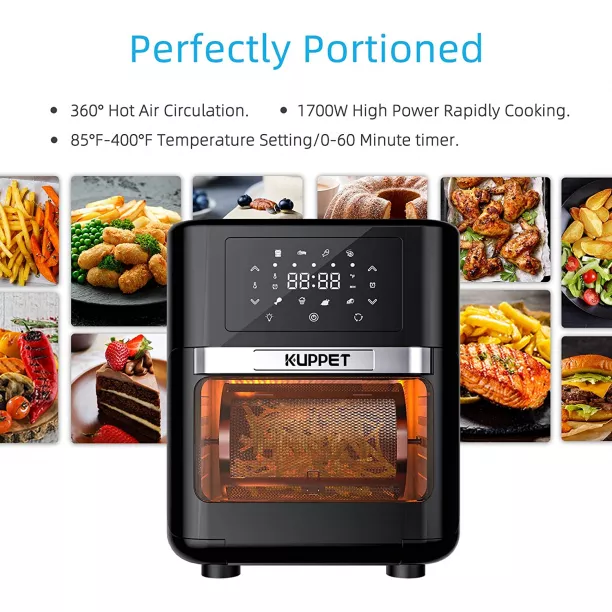 8-in-1 Countertop Oven with Dehydrator & Rotisserie 6 Accessories Rotisserie Oven 1700W Electric Air Fryer with LED Digital Touchscreen ETL Listed 10.7 Quarts Air Fryer KUPPET Air Fryer Oven 