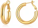 Small Chunky Gold Hoop Earrings For Women 14k Gold Plated Stainless St..