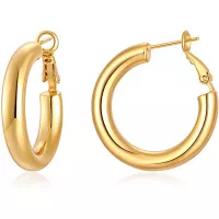 Small Chunky Gold Hoop Earrings for Women 14k Gold Plated Stainless Steel Thick Hoop Earrings Dainty Cute Hypoallergenic Earrings Minimalist Jewelry Gift