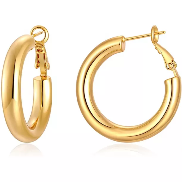 Small Chunky Gold Hoop Earrings For Women 14k Gold Plated Stainless Steel Thick Hoop Earrings Dainty Cute Hypoallergenic Earrings Minimalist Jewelry Gift