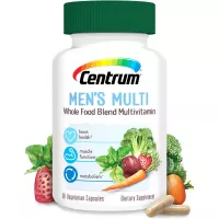 Centrum Whole Food Multivitamin for Men, with Vitamin C, Vitamin D, Zinc, Vegetarian + Gluten Free, Dietary Supplement, 30 Day Supply (60 Capsules)