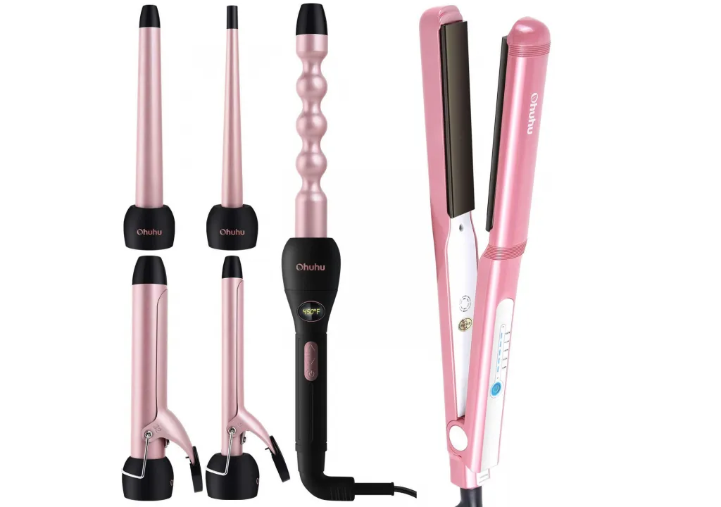 5 in 1 Curling Iron Wand Set with LCD Temperature Display, Ohuhu Instant  Heat Up Hair Curler+ Hair Straightener Flat Iron, 1 Inch Tourmaline Ceramic  Straightener and Curling 2 in 1 Flat Iron