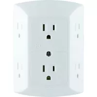 GE 6 Outlet Wall Plug Adapter Power Strip, Extra Wide Spaced Outlets for Cell Phone Charger, Power Adapter, 3 Prong, Multi Outlet Wall Charger, Quick & Easy Install, For Home Office, Home Theater, Kitchen, or Bathroom, UL Listed, White, 50759