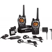 Midland 50 Channel Waterproof GMRS Two-Way Radio - Long Range Walkie Talkie with 142 Privacy Codes, SOS Siren, and NOAA Weather Alerts and Weather Scan (Black/Silver, Pair Pack)