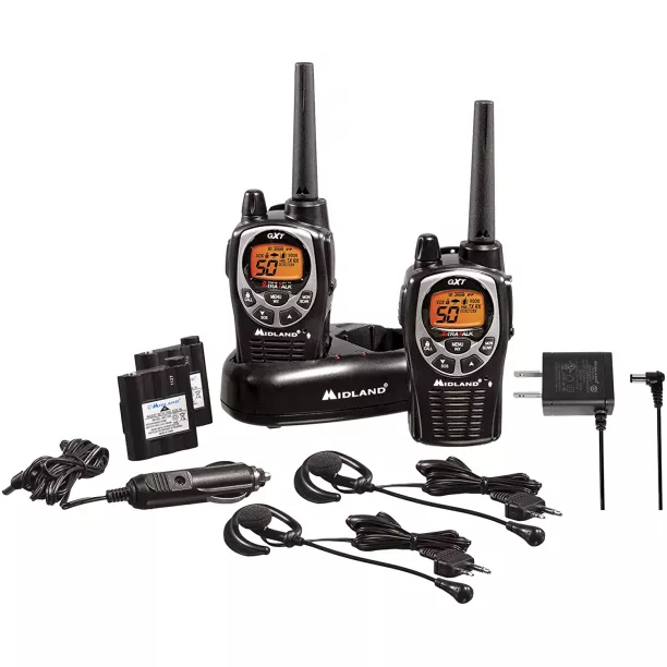 Midland 50 Channel Waterproof Gmrs Two-way Radio - Long Range Walkie Talkie With 142 Privacy Codes, Sos Siren, And Noaa Weather Alerts And Weather Scan (black/silver, Pair Pack)