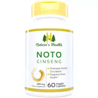 Notoginseng, Blood Pressure Support Herb, Healthy Circulation Supplement, 10% Notoginsenosides, San Qi, 1100 MG Per Serving, 60 Veggie Capsules, Nature's Health