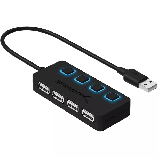 Sabrent 4-port Usb 2.0 Hub With Individual Led Lit Power Switches (hb-umls)