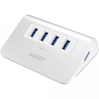 AUKEY USB Hub 3.0 Portable Aluminum 4 Port USB 3.0 Hub for Data Transfer with 3.3ft USB Cable for MacBook Air, Mac Mini, iMac, Laptop, PC, USB Flash Drives, HDD Hard Drive (Silver)