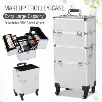Yaheetech 3 in 1 Professional Multifunction Artist Rolling Trolley Makeup Beauty Train Case Cosmetic Organizer shoulder Straps Silver