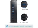 Anker 10 Port 60w Data Hub With 7 Usb 3.0 Ports And 3 Poweriq Charging Ports For Macbook, Mac Pro/mini, Imac, Xps, Surface Pro, Iphone 7, 6s Plus, Ipad Air 2, Galaxy Series, Mobile Hdd, And More