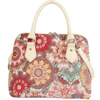 Signare Tapestry Handbag Satchel Bag Shoulder bag and Crossbody Bag and Purse for women with Pink Kaleidoscope Design(CONV-KALE)