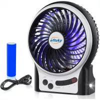 efluky 3 Speeds Mini Desk Fan, Rechargeable Battery Operated Fan with LED Light and 2200mAh Battery, Portable USB Fan Quiet for Home, Office, Travel, Camping, Outdoor, Indoor Fan, 4.9-Inch, Black