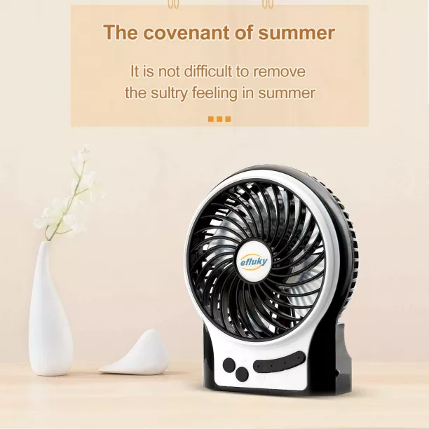 Rechargeable Battery Operated Fan with LED Light and 2200mAh Battery Portable USB Fan Quiet for Home Travel Outdoor 4.9-Inch,White Indoor Fan Camping Office efluky 3 Speeds Mini Desk Fan 