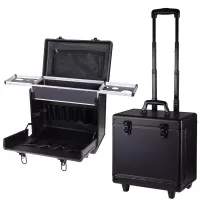 AW Black Hair Makeup Train Case PVC Baber Hair Salon Clipper Trimmer Tool Appliance 15x9x14" Box