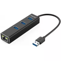 TECKNET Aluminum 3-Port USB 3.0 Hub with RJ45 10/100/1000 Gigabit Ethernet Adapter Converter LAN Wired USB Network Adapter for Ultrabooks, Notebooks, Tablets and More