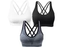 Akamc 3 Pack Women's Medium Support Cross Back Wirefree Removable Cups..