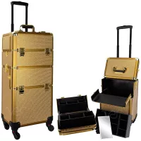 Ver Beauty Professional Rolling Makeup Case, Heavy Duty Hair Stylist & Makeup Artist Travel Case with Easy Slide and Extendable Trays, Gold Krystal (VT002-47)