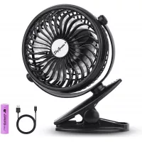 SkyGenius Battery Operated Clip on Mini Desk Fan, Black