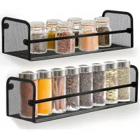 Greenco Wall Mount Single Tier Mesh Spice Rack, Black, Set 2