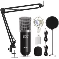TONOR XLR Condenser Microphone Kit with XLR to XLR Cable/3.5mm to XLR/Adjustable Mic Suspension Scissor Arm/Shock Mount/USB Audio Adapter for Professional Studio/Home Recording, Podcasting, Black