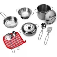 Playkidz: Super Durable 11 Piece Stainless Steel Pots and Pans Cookware Playset for Kids Pretend Play House!