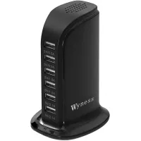 USB Tower Power Adapter 6-Port Smart IC Tech Charging Station with Quick Charge 2.1 for Phone, Tablets, and More (Black)