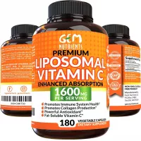 Gem Nutrients Liposomal Vitamin C 1600mg, 180 Capsules - High Absorption, Fat Soluble VIT C, Antioxidant Supplement, Immune System Support & Collagen Booster, Non-GMO, Vegan Pills