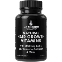 Natural Hair Growth Vitamins by Hair Thickness Maximizer - Hair Regrowth Vitamin Supplement with Biotin 5000 mcg, Collagen, Saw Palmetto. Stop Hair Loss, get Thicker Hair for Men, Women. Made in USA