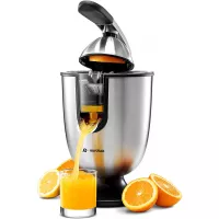 Eurolux ELCJ-1700 Electric Citrus Juicer Squeezer, for Orange, Lemon, Grapefruit, Stainless Steel 160 Watts of Power Soft Grip Handle and Cone Lid for Easy Use