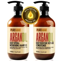Moroccan Argan Oil Shampoo and Conditioner SLS Sulfate Free Gift Set - Best for Damaged, Dry, Curly or Frizzy Hair - Thickening for Fine / Thin Hair, Safe for Color and Keratin Treated Hair