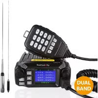 Radioddity DB25 Pro Dual Band Quad-Standby Mini Mobile Car Truck Radio, 4 Color Display, 25W Vehicle Transceiver with Cable + 50W High Gain Quad Band Antenna