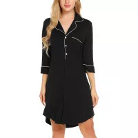 Ekouaer Nightgown Button Down Nightshirt 3/4 Sleeve &Half Sleeve Pajama Top Boyfriend Sleepshirt Nightdress for Women