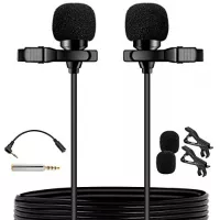 PoP voice Premium 16 Feet Dual-Head Lavalier Microphone, Professional Lapel Clip-on Omnidirectional Condenser Mic for Apple iPhone,Android,PC,Recording YouTube,Interview,Video Conference,Podcast