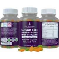 Sugar Free Hair Gummy Bear Vitamins by Hair Thickness Maximizer with Biotin 5000 mcg. Vegan, Gluten Free, Chewy Natural Hair Vitamin Gummies for Men and Women. Great for Hair Growth, Skin and Nails