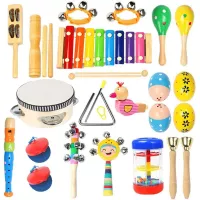 Toddler Musical Instruments Ehome 15 Types 22pcs Wooden Percussion Instruments Toy for Kids Preschool Educational, Musical Toys Set for Boys and Girls with Storage Bag