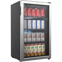 hOmeLabs Beverage Refrigerator and Cooler - 120 Can Mini Fridge with Glass Door for Soda Beer or Wine - Small Drink Dispenser Machine for Office or Bar with Adjustable Removable Shelves