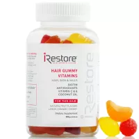 iRestore Vitamins Hair Gummies - Vegan Biotin Gummies for Hair Growth, Hair Skin and Nails Gummies with Vitamin C & E, Coconut Oil, Turmeric - Sugar Bear Hair Vitamins Gummy for Men & Women