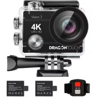 Dragon Touch 4K Action Camera 16MP Vision 3 Underwater Waterproof Camera 170° Wide Angle WiFi Sports Cam with Remote 2 Batteries and Mounting Accessories Kit