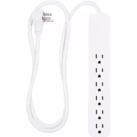 GE Power Strip Surge Protector, 6 Outlets, Flat Plug, 4 ft Power Cord, Wall Mount, Warranty, White, 37210