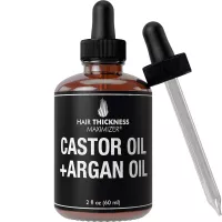 100% Organic Cold Press Castor Oil with Argan Oil by Hair Thickness Maximizer. Great for Thickening Hair, Eyelashes, Eyebrows. Best 2-in-1 Treatment for Hair Loss, Thinning Hair for Men and Women