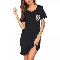 Ekouaer Nightgowns for Women Sleepshirt Short Sleeve Pajama Shirt Soft Sleep Dress Striped Pocket Loungewear Nightshirt