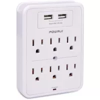 POWRUI Surge Protector, USB Wall Charger with 2 USB Charging Ports(Smart 2.4A Total), 6-Outlet Extender and Top Phone Holder for Your Cell Phone, White, ETL Listed