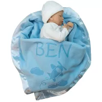 Custom Catch Personalized Airplane Baby Blanket - Boy Name Gift - Blue or Pink (1 Text LIne)