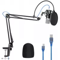Neewer USB Microphone for Windows and Mac with Suspension Scissor Arm Stand, Shock Mount, Pop Filter, USB Cable and Table Mounting Clamp Kit for Broadcasting and Sound Recording (Black)
