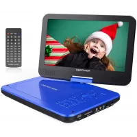 DBPOWER 12" Portable DVD Player with 5-Hour Rechargeable Battery, 10" Swivel Display Screen, SD Card Slot and USB Port, with 1.8 Meter Car Charger and Power Adaptor, Region Free- Blue